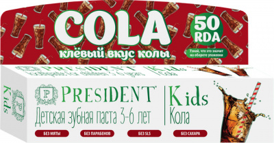 Зубная паста President детская Kids 3-6 со вкусом колы 50мл 501101